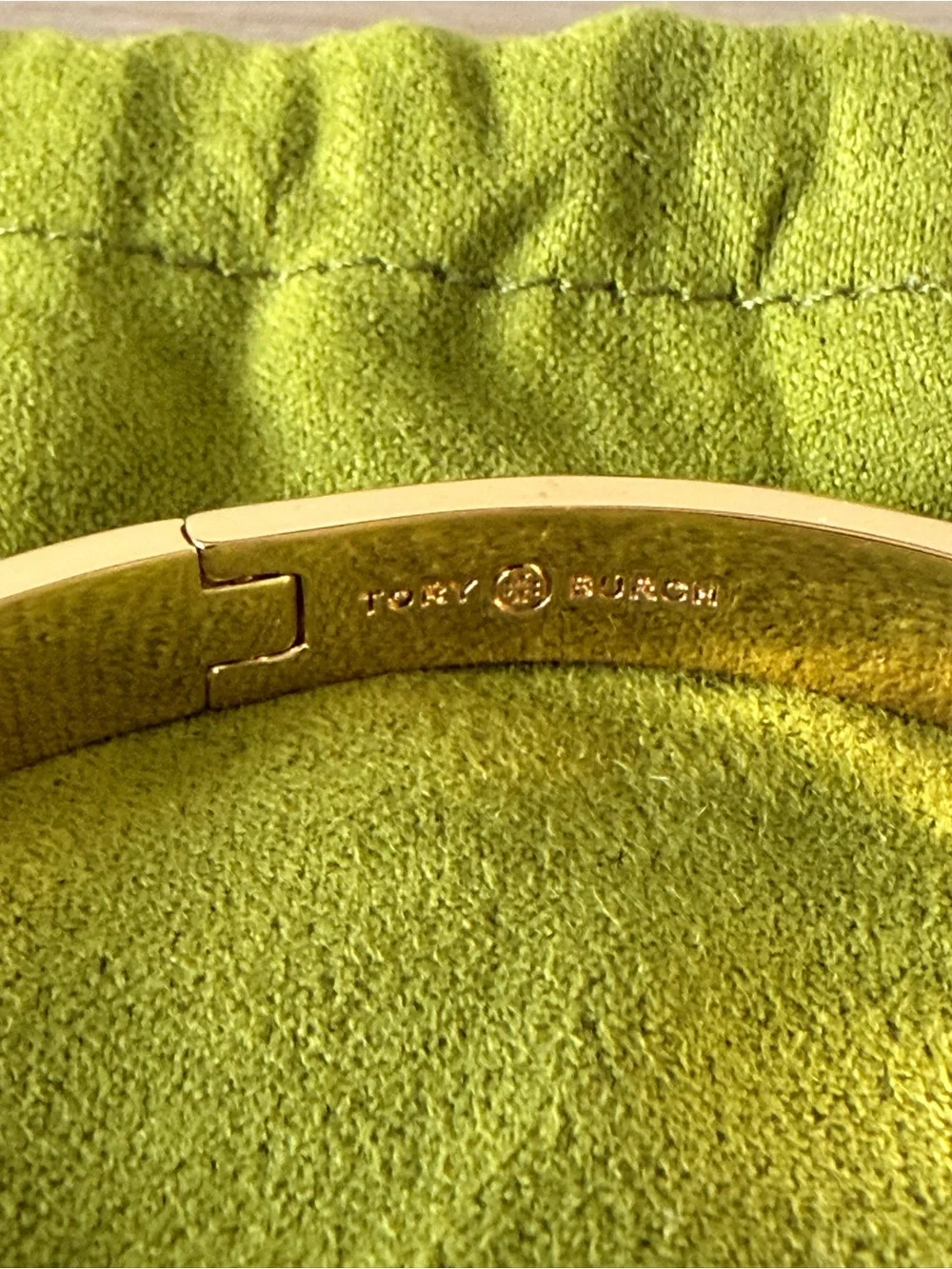 Tory Burch White Enamel Gold-Tone Double T Hinged Bangle Bracelet New